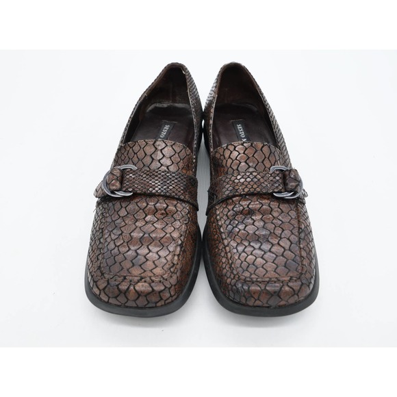 Sesto Meucci Loafers Womens 7 Brown Leather Snake Embossed Slip On Square Toe - Picture 7 of 12